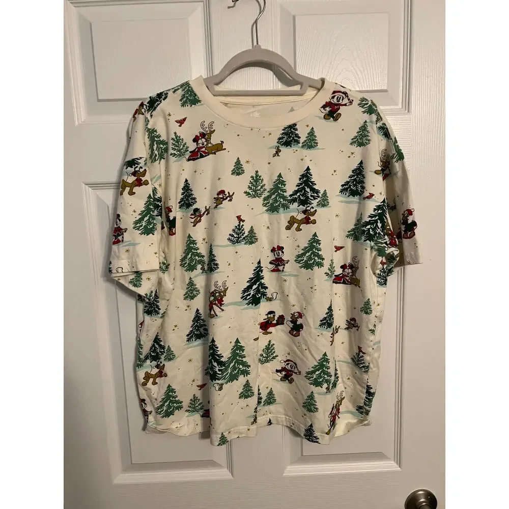 disney Mickey Christmas Pajama Set – Cream Christmas Tree Top & Pants